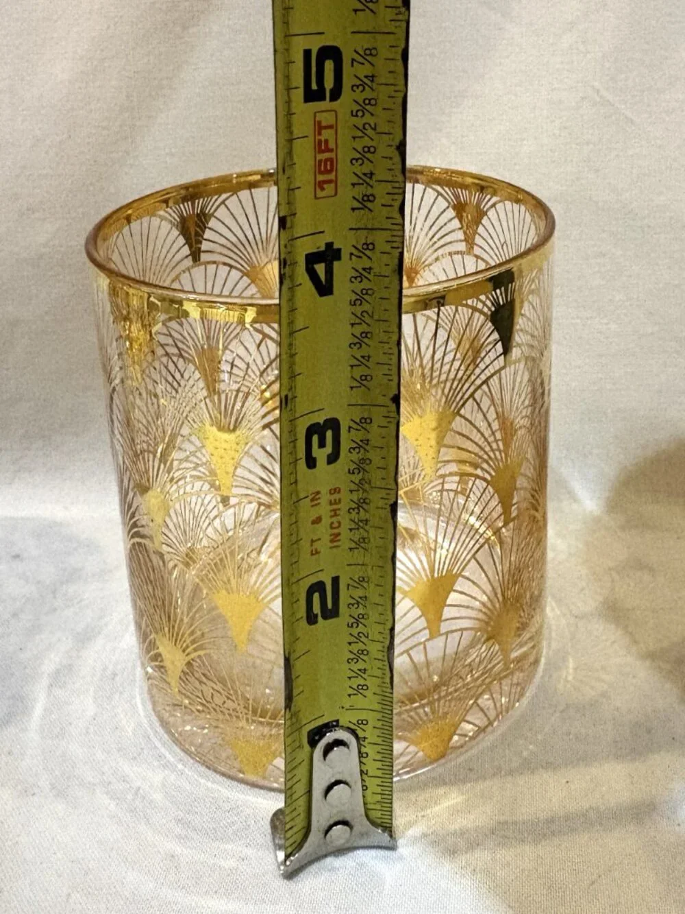 Set of 4 Z Gallerie Soiree Double Old Fashioned Glass Geometric Gold Patterns